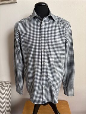 UNTUCKit Men's Gray and White Gingham Button-Down Shirt Size Large